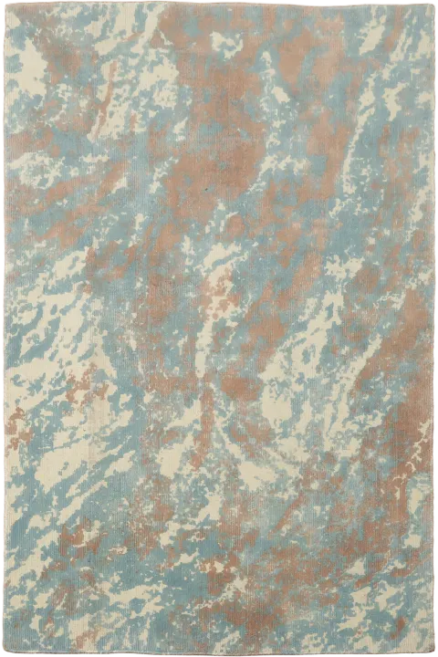 Modern Abstract Rug in Soft Blue & Earthy Brown Hues 4x6