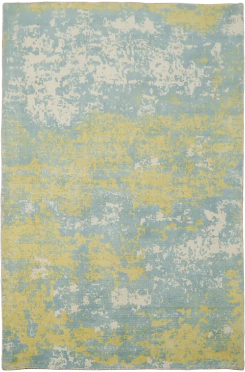 Abstract Soft Blue & Yellow Hand-Knotted Rug 4x6