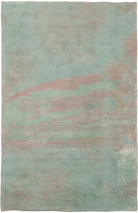 Soft Green & Coral Abstract Rug 4x6