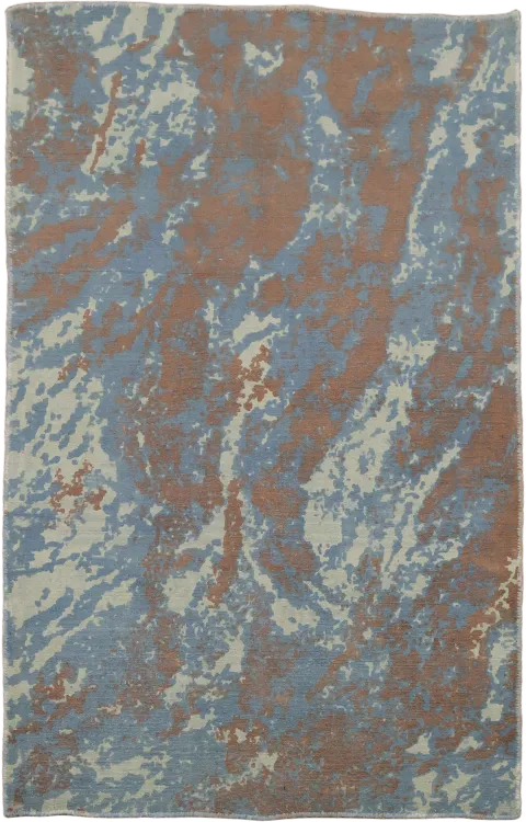 Abstract Soft Blue & Rust Rug 4x6