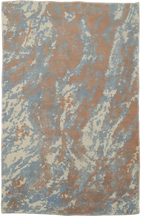 Light Blue & Rust Modern Abstract Rug 4x6