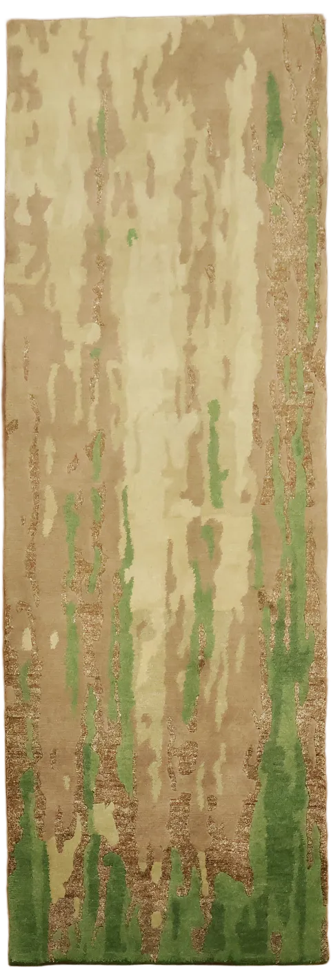 Beige & Green Nepalese Runner Rug 3x8