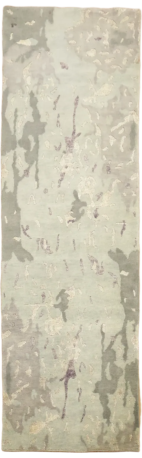 3x8 Nepalese Runner Rug in Sage Green & Ivory