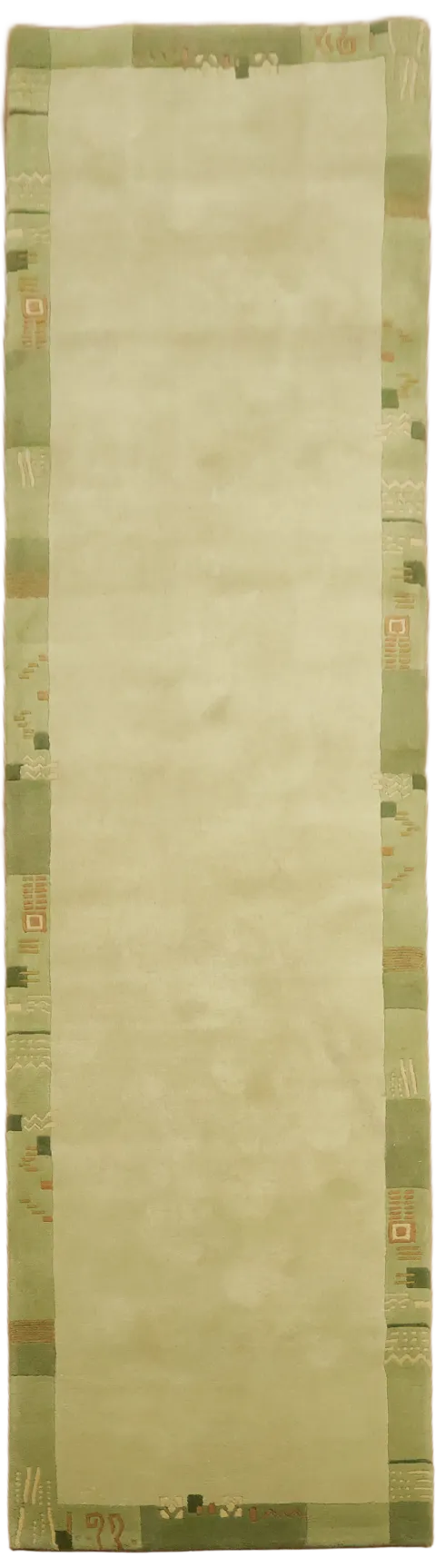 Light Green & Cream Nepalese Runner Rug 3x10