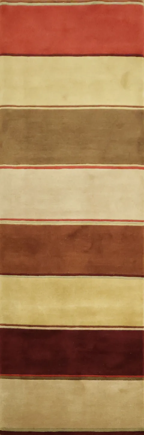 Striped Nepalese Runner Rug in Warm Hues 3x8