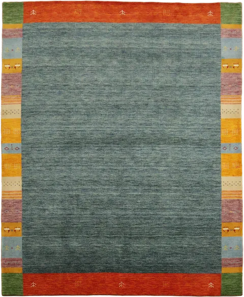 Handmade Blue Gabbeh Rug with Colorful Bordered Edge Design 8x10