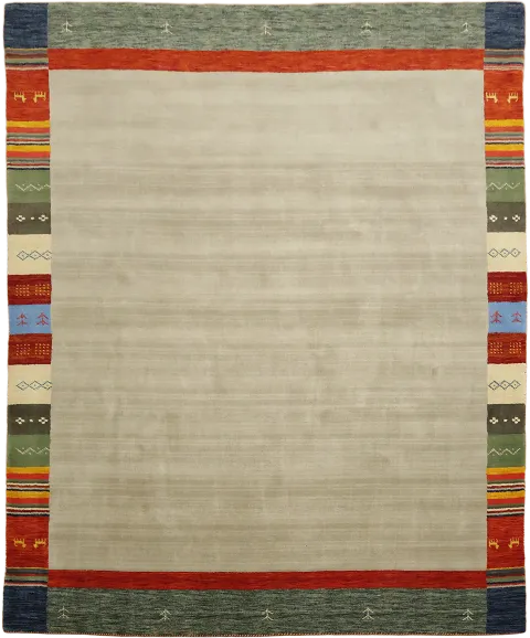 Soothing Beige Gabbeh Area Rug with Colorful Border 8x10