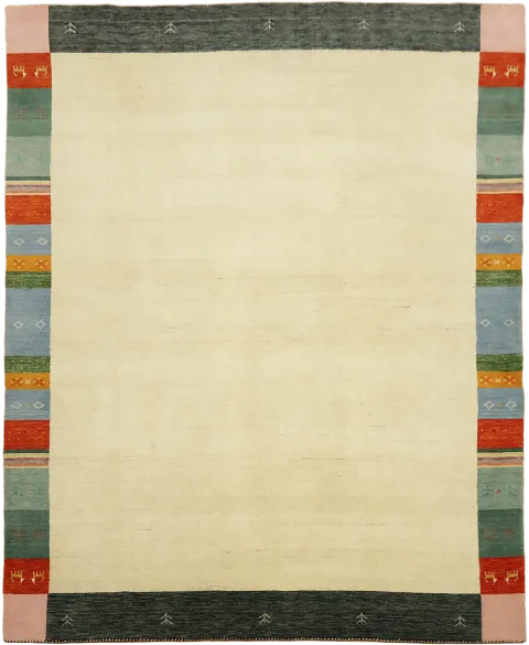 Calming Ivory Gabbeh Area Rug with Colorful Border 8x10