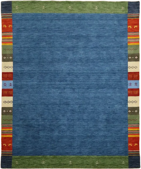 Contemporary Blue Rug with Multicolored Edge Accents 8x10