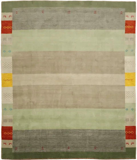 8x10 Modern Gabbeh Area Rug with Sage Green & Beige Stripes