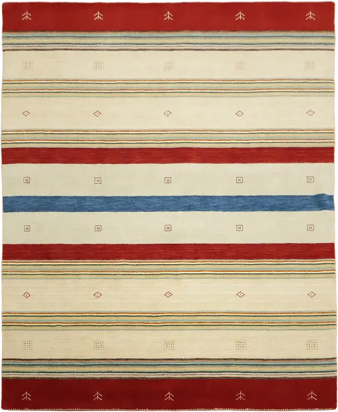 Beige & Red Striped Gabbeh Hand-Knotted Area Rug 8x10