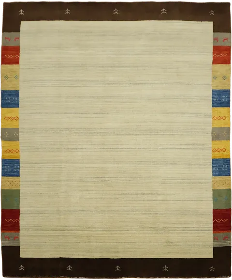 Soft Cream Gabbeh Area Rug with Colorful Border 8x10