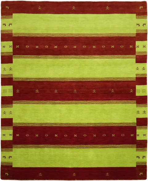 Striped Red & Light Green Gabbeh Hand-Knotted Rug 8x10