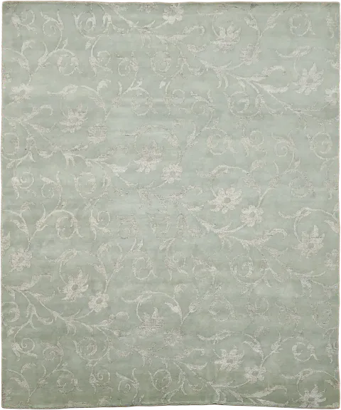 Soft Green Floral Nepalese Area Rug 8x10