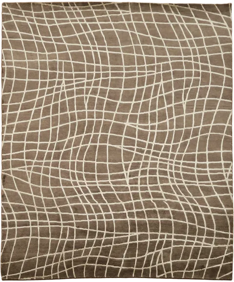 Earthy Brown Toned Nepalese Rug with Dynamic Wave Grid Pattern 8x10