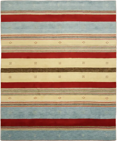 Vibrant Striped Gabbeh Rug with Intricate Geometric Patterns 8x10