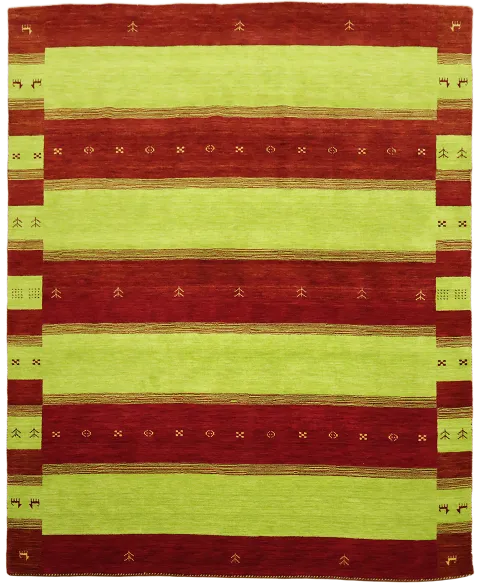 Chic Green and Red Striped Gabbeh Wool Rug for Stylish Living Rooms 8x10
