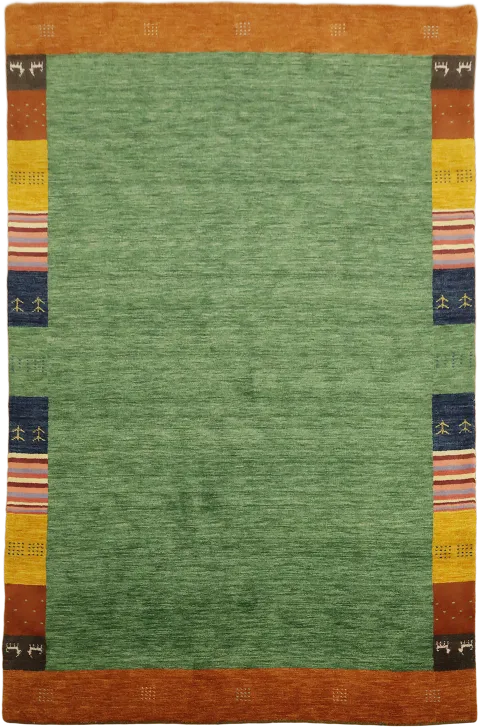 Contemporary Green Gabbeh Rug with Multicolor Striped Accents 6x10