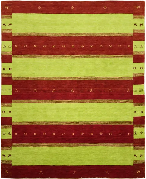 Bold Striped Gabbeh Rug in Earthy Green and Red Tones 8x10