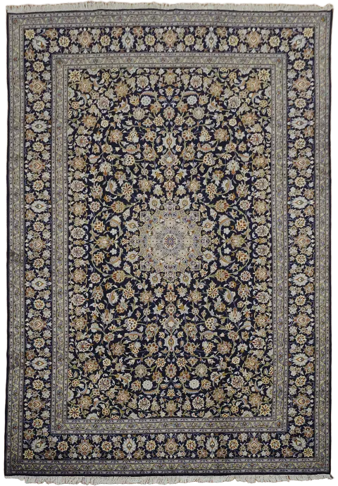 Authentic Blue Hand-Knotted Kashan Persian Large Wool Rug 11x16