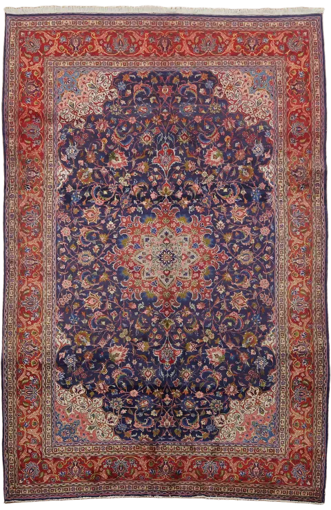 Blue Hand-Knotted Mashad Persian Wool Area Rug 6x10