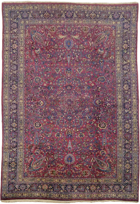 Pink Vintage Mashad Persian Large Wool Rug 12x17