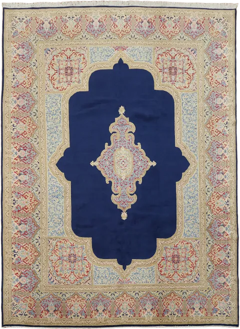 10x14 Navy Blue & Ivory Kerman Persian Wool Area Rug