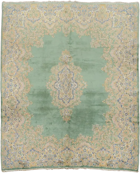 Vintage Green Kerman Persian Wool Area Rug 8x10