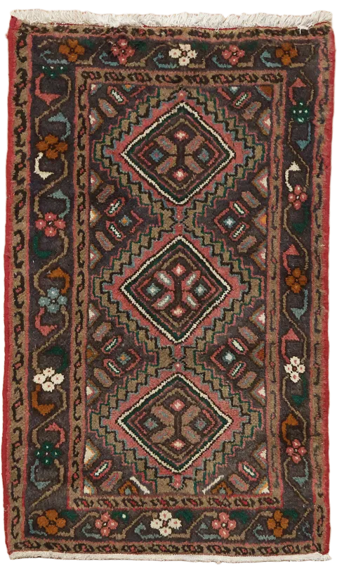 Geometric Wool Hamedan Persian Rug 2x4