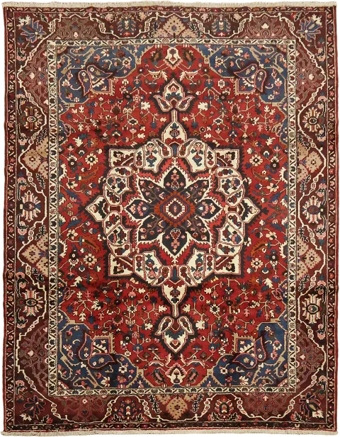 Deep Red Vintage Wool Bakhtiari Persian Area Rug 10x12