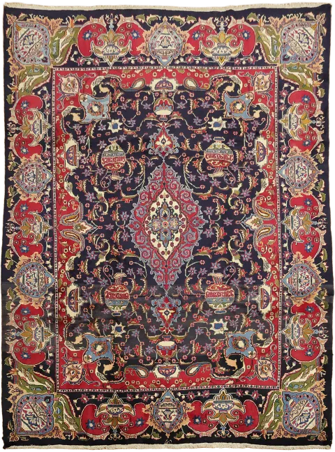 Vintage Navy Blue Kashmir Oriental Wool Area Rug 9x13