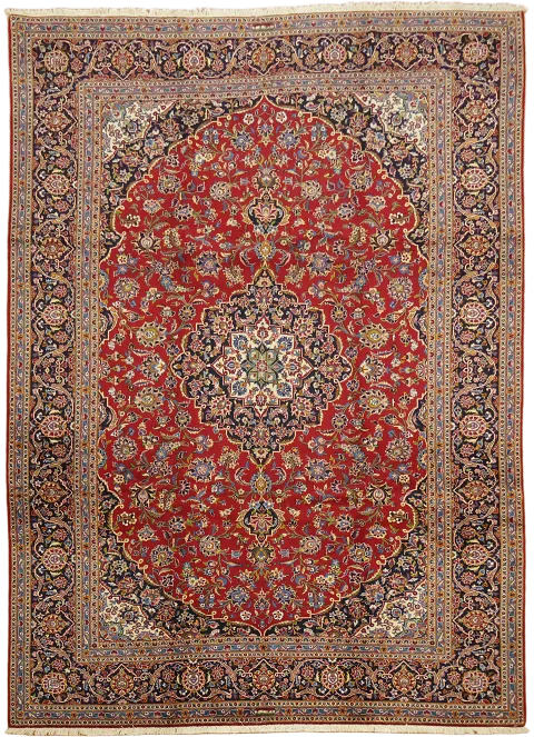 Signed Floral Wool Kashan Persian Vintage Large Rug 10x14