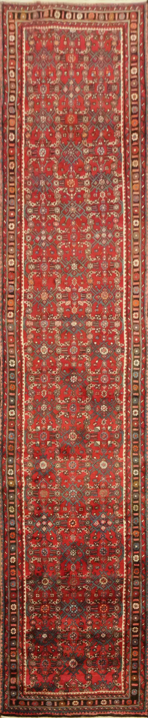 Palace Size Vintage Hamedan Persian Runner Wool Rug 4x17
