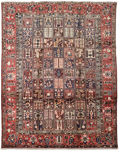 Garden Design Vintage Wool Bakhtiari Persian Area Rug 10x13