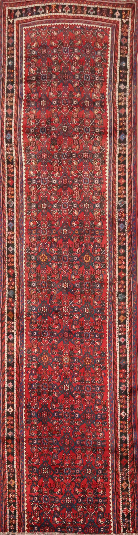 Palace Size Wool Vintage Hossainabad Persian Runner Rug 4x17