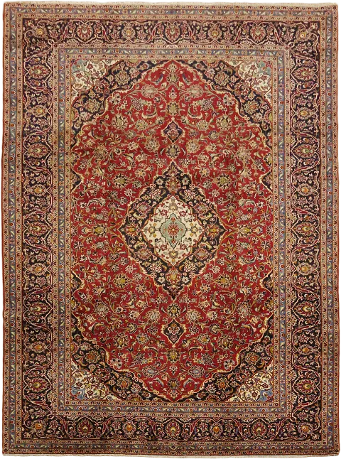 Red Vintage Wool Kashan Persian Area Rug 10x13