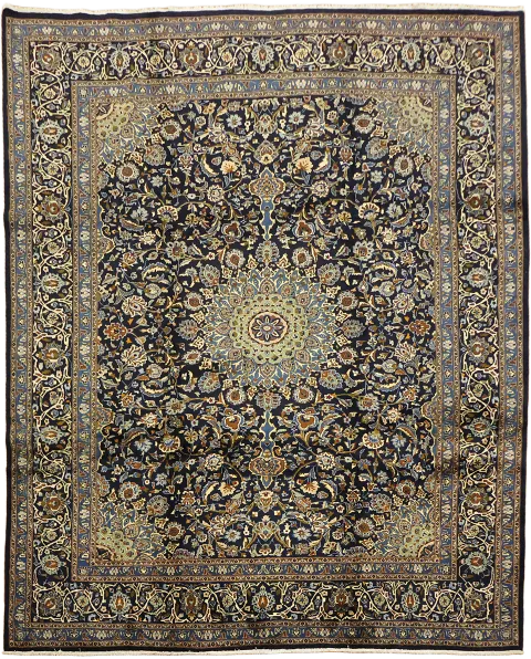 Blue Floral Wool Vintage Kashmar Oriental Area Rug 10x13
