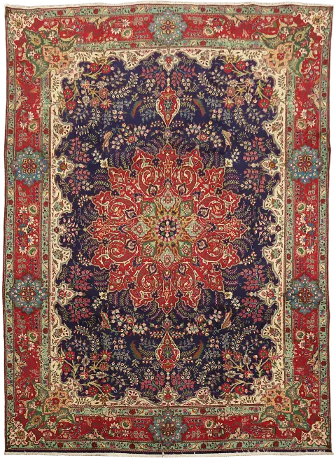 Blue Floral VintageTabriz Persian Wool Area Rug 10x13