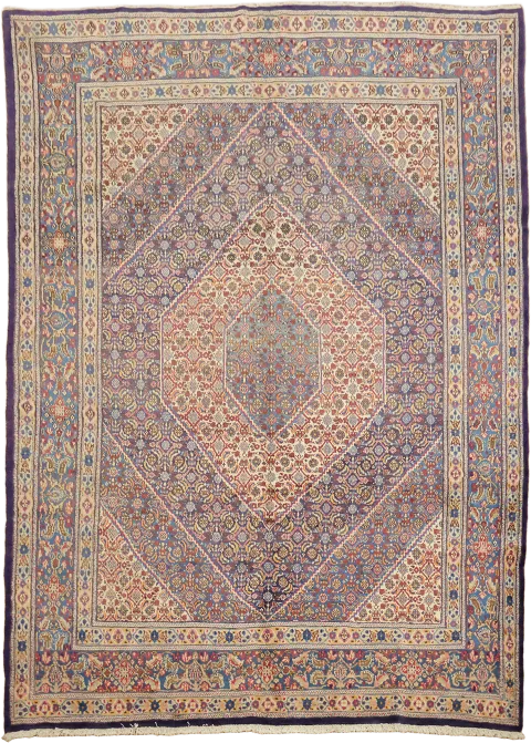 Blue Vintage Geometric Wool Ardebil Persian Area Rug 7x10
