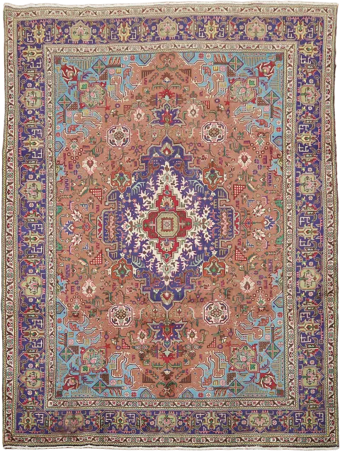 Geometric Vintage Tabriz Persian Wool Area Rug 10x13