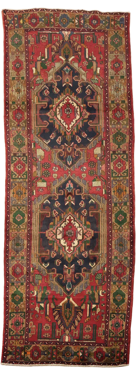 Vintage Geometric Wool Heriz Persian Runner Rug 4x11