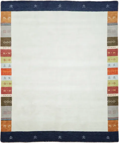 Off White Gabbeh Area Rug with Colorful Border 8x10