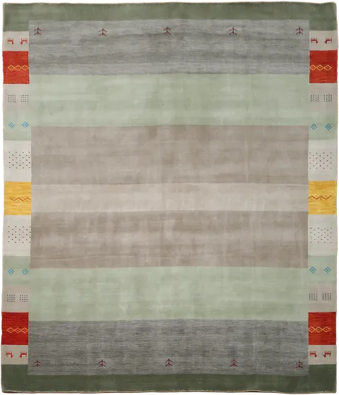 Sage Green & Gray Striped Gabbeh Area Rug 8x10
