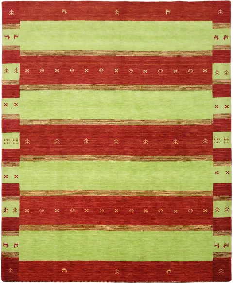 8x10 Gabbeh Striped Area Rug in Light Green & Red