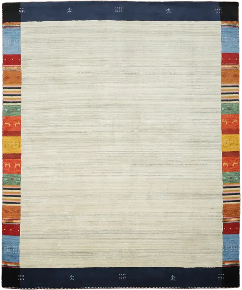8x10 Cream Gabbeh Wool Area Rug with Multi-Colored Border