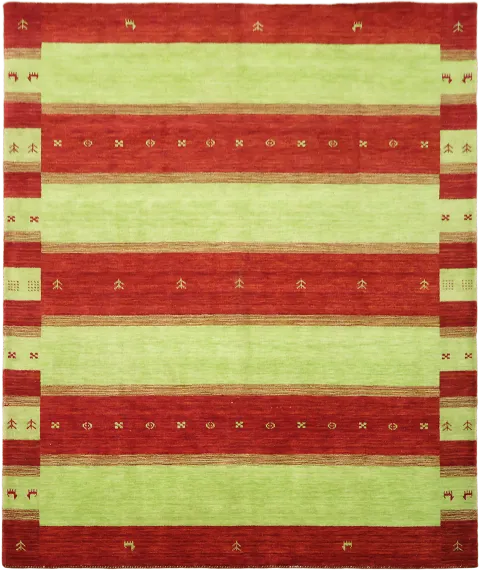8x10 Light Green & Red Gabbeh Striped Area Rug