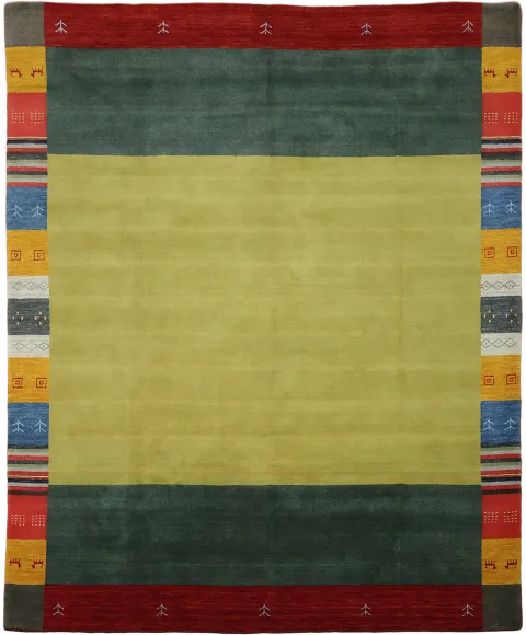 8x10 Olive Green Gabbeh Area Rug with Colorful Border