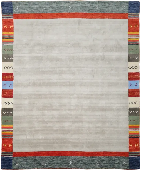 8x10 Light Gray Gabbeh Area Rug with Tribal Border