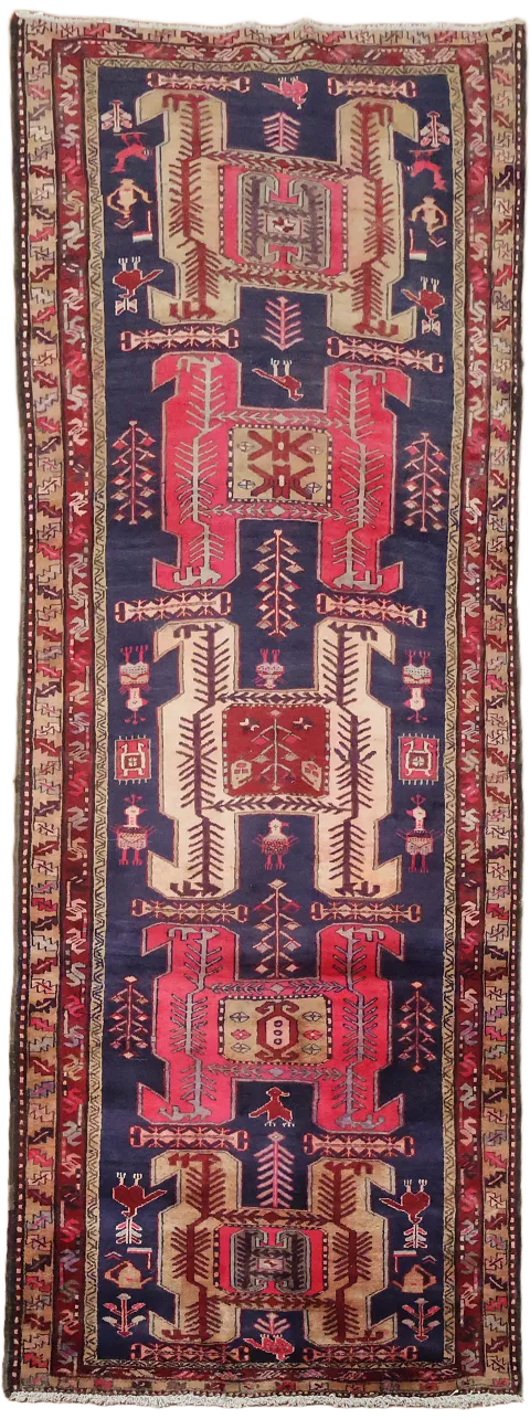 Blue Ardebil Persian Runner Wool Rug 4x11
