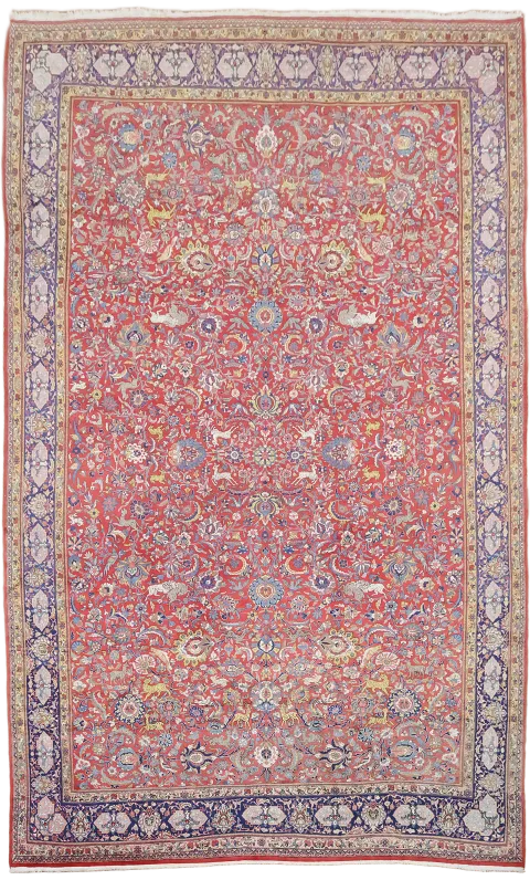 Animal Pictorial Vintage Wool Sarouk Persian Large Rug 11x17